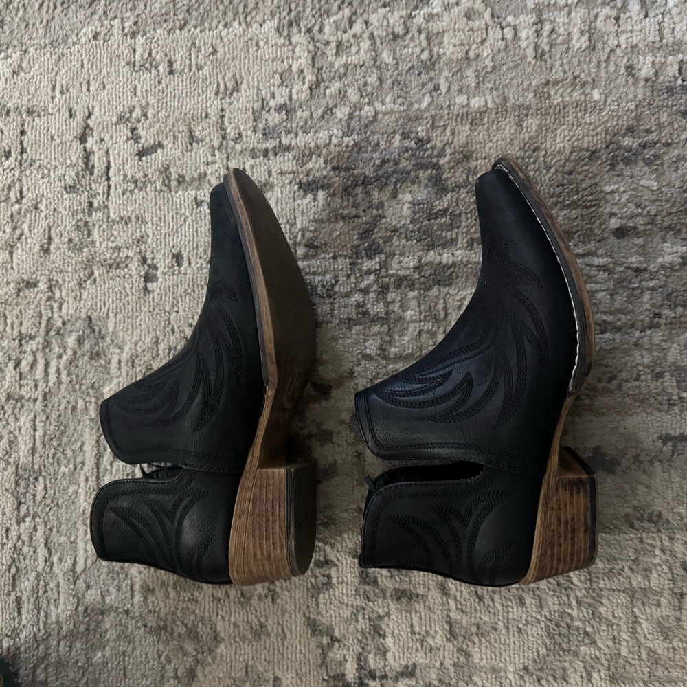 Black Ankle Boots with Wooden Heel